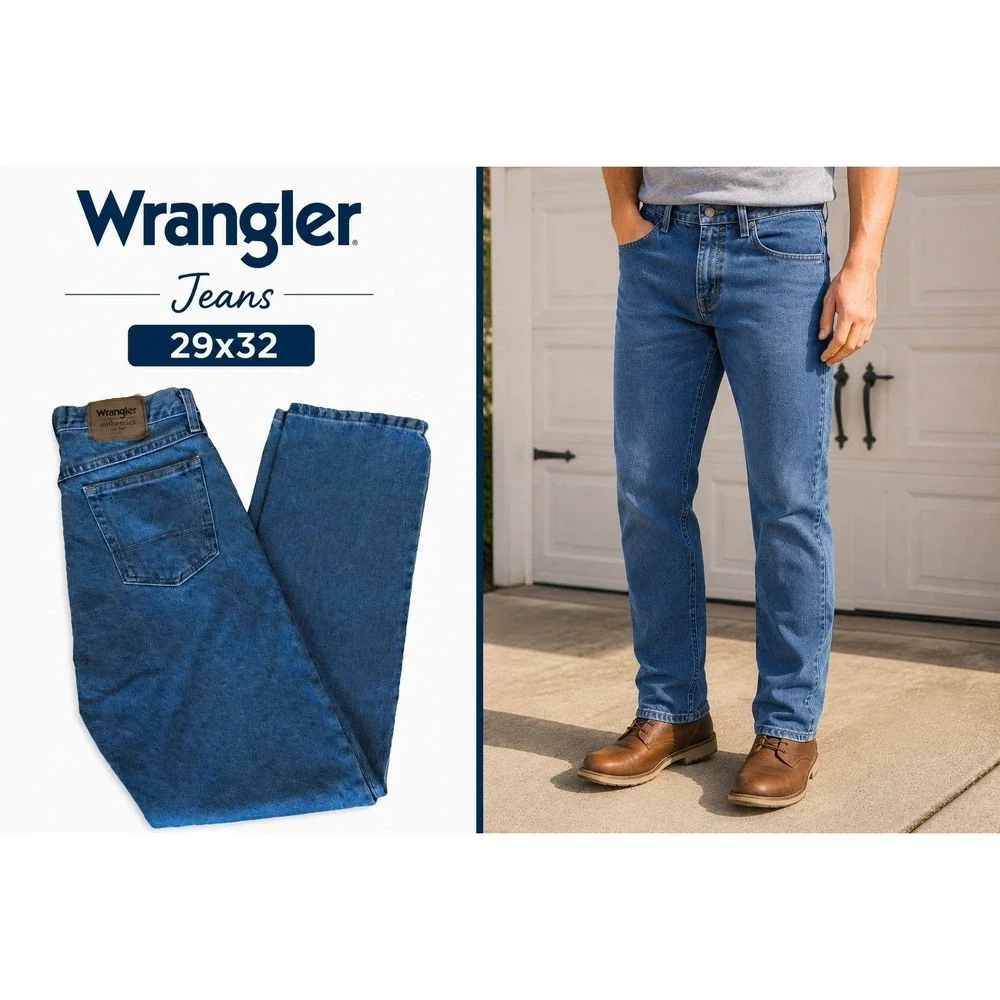 Wrangler Authentic Denim Jeans Mens 29x32 Blue Straight Leg 100% Cotton Western